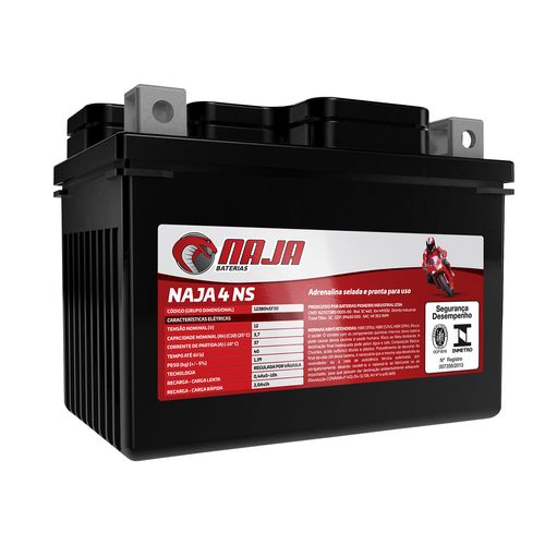Bateria Moto AGM/VRLA Naja 4 NS 12V 3,7Ah