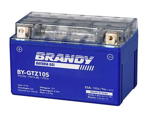 Bateria Brandy Ytz10s Gel R1, Cbr600, Cbr900, Cbr1000, Cb600 Hornet 2008 até 2013