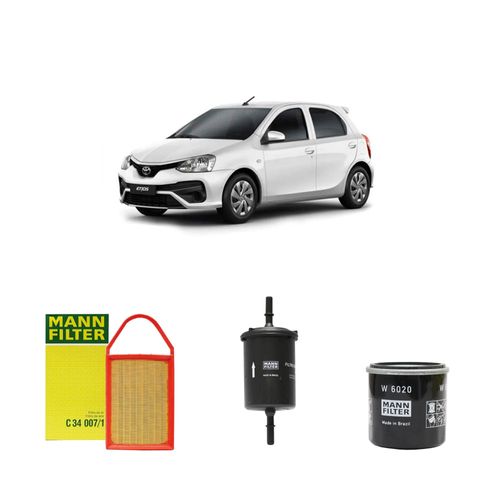 Kit filtros, ar do motor, combustível e óleo lubrificante MANN - Etios 1.3 16V Flex (X) 2020