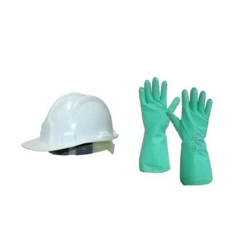 Kit capacete de segurança epi branco com carneira + luvas nitrílicas nitritex 90 flocada tamanho 10 gg PLASTC
