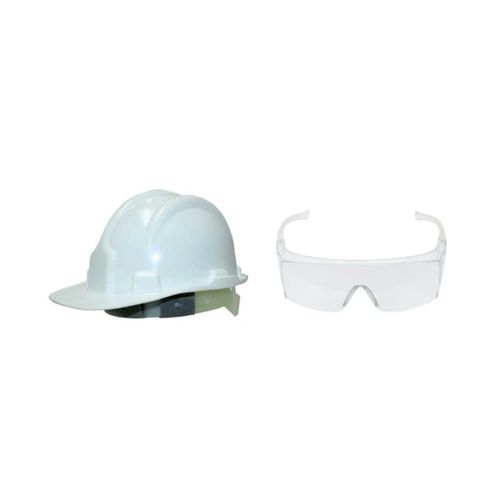 Kit capacete de segurança epi branco com carneira + óculos de proteção epi modelo kamaleon incolor PLASTC