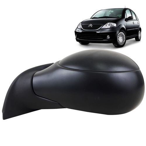 Espelho Retrovisor Externo Preto Texturizado Controle Manual Citroen C3 2003 até 2012