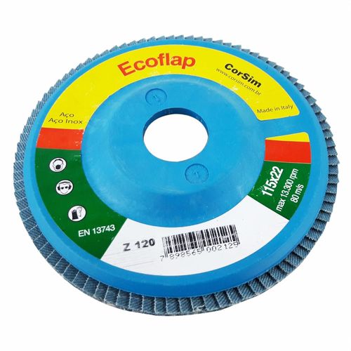 Disco Flap Zircônio Ecoflap Blu Diâmetro 115mm Grão 120 Made in Italy