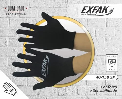 LUVA POLIESTER/NYLON 40-158SP PR M PRETA EXFAK