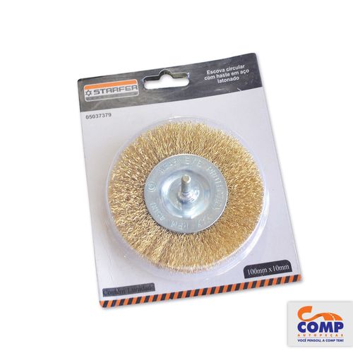 Escova Circular com Haste Starfer 100 x 10 Aço Latonado Remoção de Rebarbas Ferrugens Pinturas 05037379