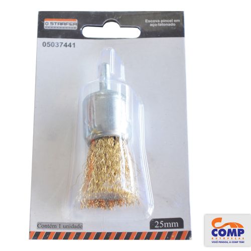 Escova Pincel Starfer 25 mm Haste Aço Remoção de Rebarbas Ferrugens Pinturas Aços Madeira Borracha 05037441