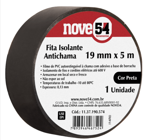 Fita Isolante Antichama 19mm x 5m preta Nove54