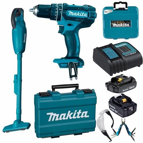Kit Paraf./Furad. De Impacto 18V + Aspirador De Pó + Bate. + Carreg. + Acess. - Makita KITDHP482+DCL