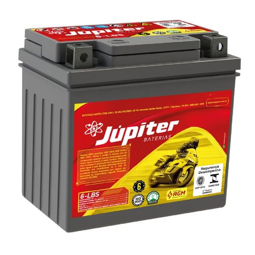 Bateria AGM Moto Júpiter 12V 6Ah 6-LBS HUNTER SUZUKI DR-Z250 QUADSPORT LT-Z50 SYM JETEURO YAMAHA JOG