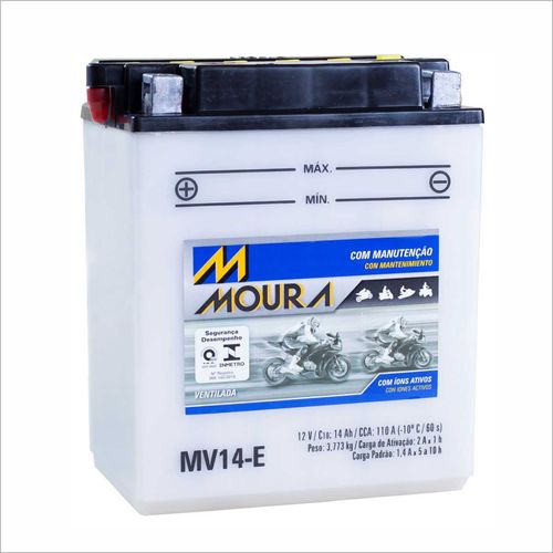 Bateria Ventilada Moto Moura 12V 14Ah MV14-E 370 PUMA BRP RALLY HONDA ATC200 BIG RED ATC200M CB750